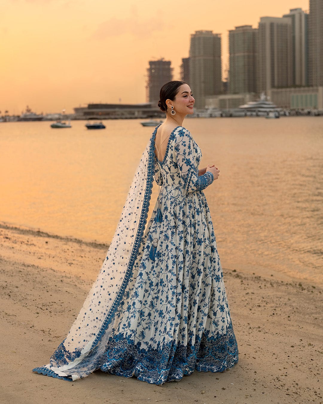 Highly Recommended LF-FS1000 Lawn Unstitched Frock Fully Embroidered 3pc Suit With Organza Embroidered Dupatta