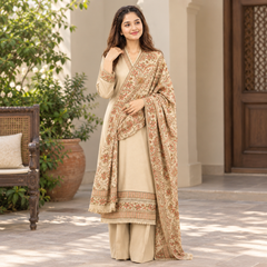 LF-528 (8.2 Meters) Luxury Dhanak Embroidered Suit with Dhanak Embroidered Shawl