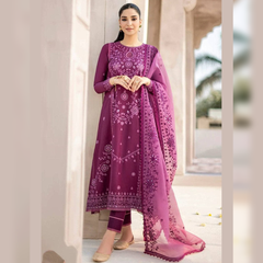 SR-CS84 Lawn Unstitched Embroidered 3pc Suit With Organza Embroidered Dupatta