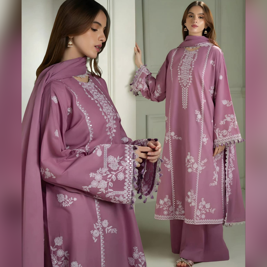 LF-CS900 Unstitched Heavy Embroidered Lawn Suit With Embroidered Lawn Dupatta