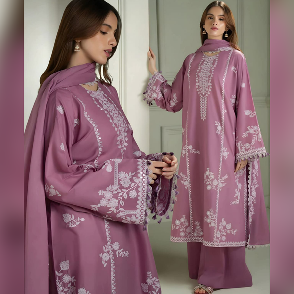 SR-CS900 Unstitched Heavy Embroidered Lawn Suit With Embroidered Lawn Dupatta