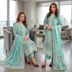 LF-AS2736 Lawn Unstitched Embroidered 3pc Suit With Lawn Embroidered Dupatta