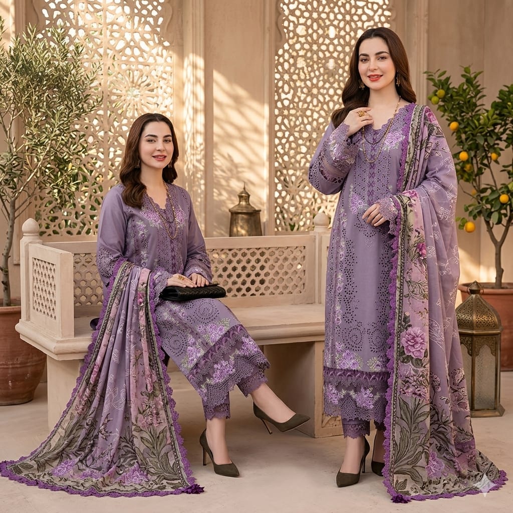 LF-JD2680 Lawn Unstitched Embroidered 3pc Suit With Lawn Digital Printed Dupatta