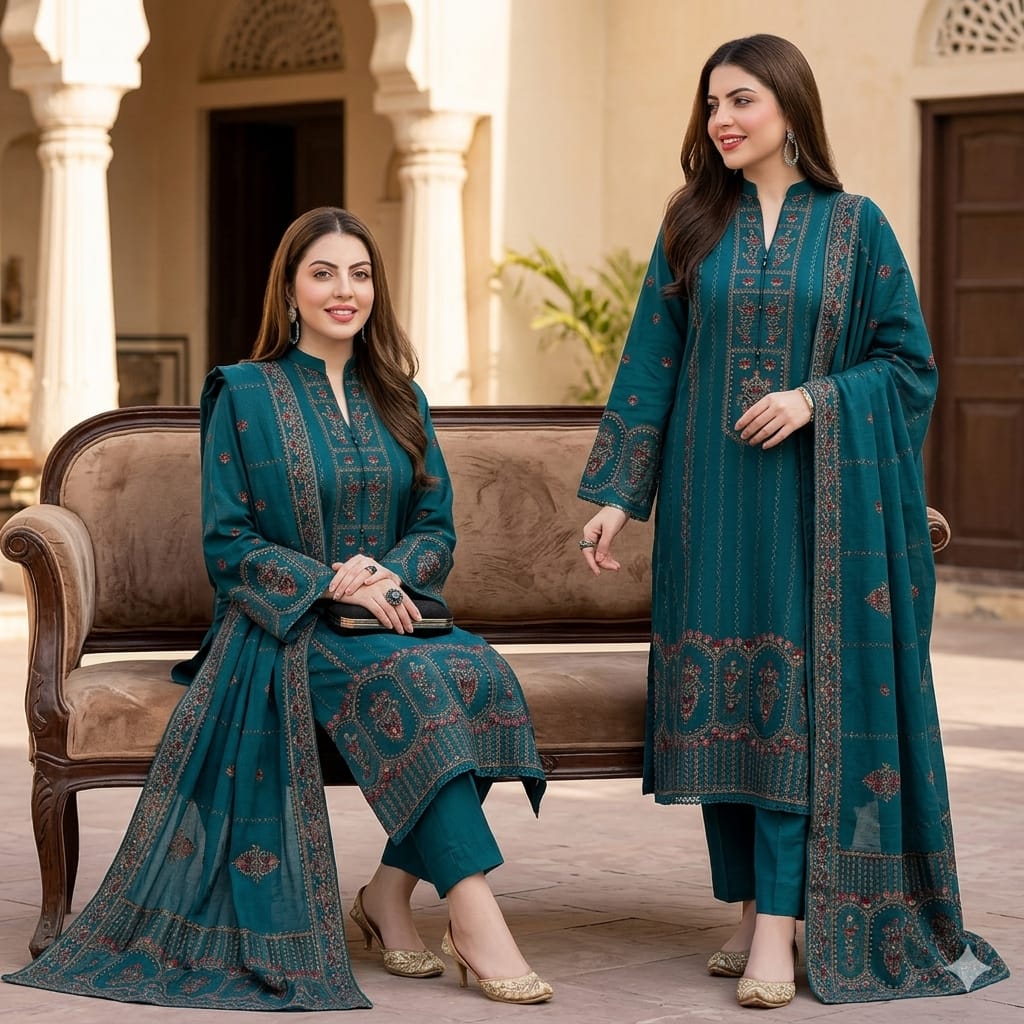 Highly Recommended LF-AJ940 Unstitched Fully Embroidered Lawn Suit With 4 Sided Embroidered Lawn Dupatta