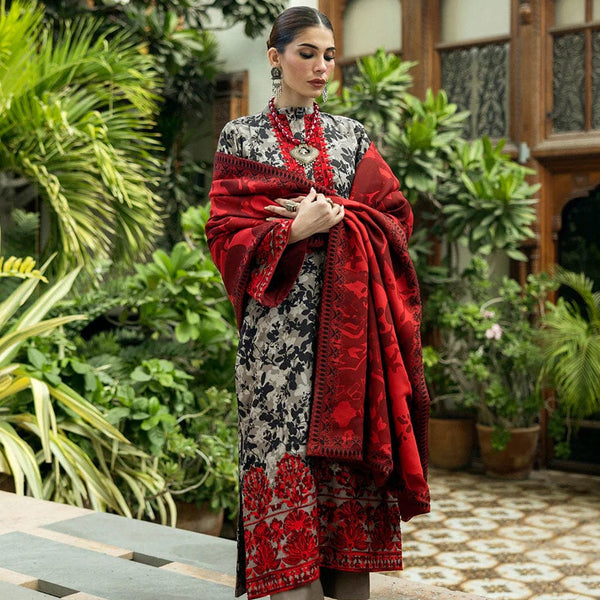 SR-MB437 Digital Printed Linen Suit 3pc with Linen Digital Printed Dupatta & Embroidered Patches