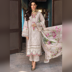 SR-EL12 Lawn Unstitched 3pc Fully Embroidered Suit With Silk Printed Dupatta