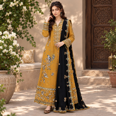 LF-ZH3060 Dhanak Unstitched Fully Embroidered 3pc Suit With Fully Embroidered Dhanak Shawl