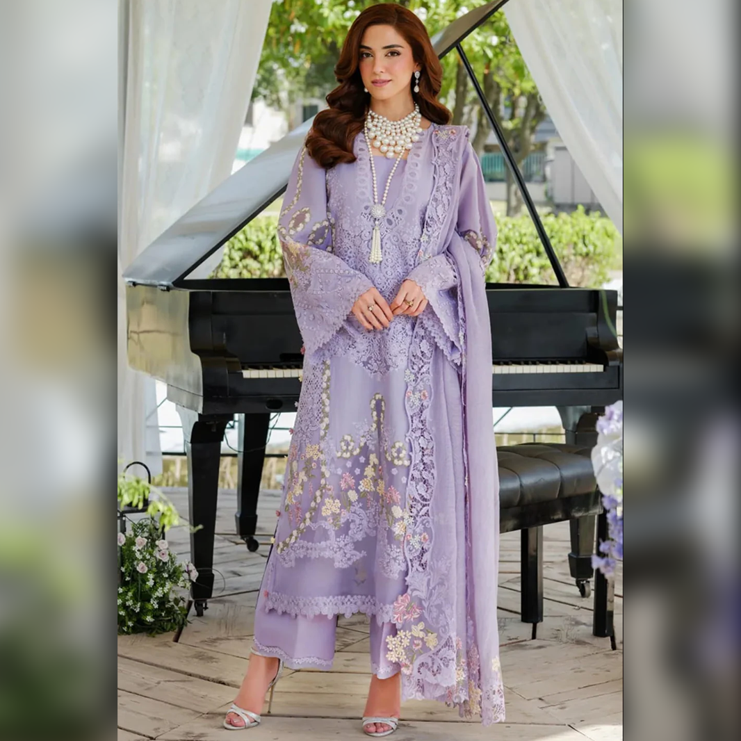 SR-MR2715 Lawn Unstitched Embroidered 3pc Suit With Cotton Net Embroidered Dupatta