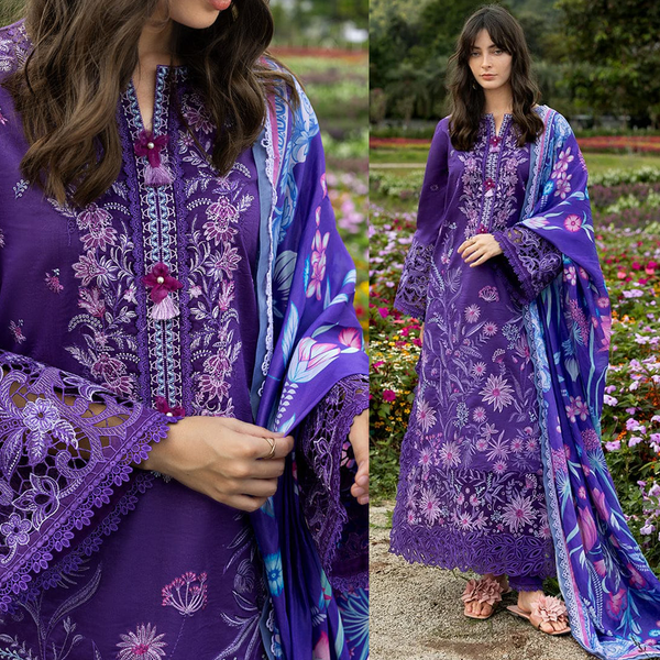 LF-MS2770 Lawn Unstitched Embroidered 3pc Suit With Monar Digital Printed Dupatta