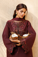 LF-IZ236 Neckline & Sleeves Embroidered Digital Printed Lawn Suit 3pc With Monar Digital Printed Dupatta
