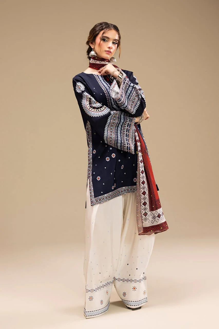 LF-RR610 Unstitched Fully Embroidered Lawn Suit With Digital Printed Monar Dupatta