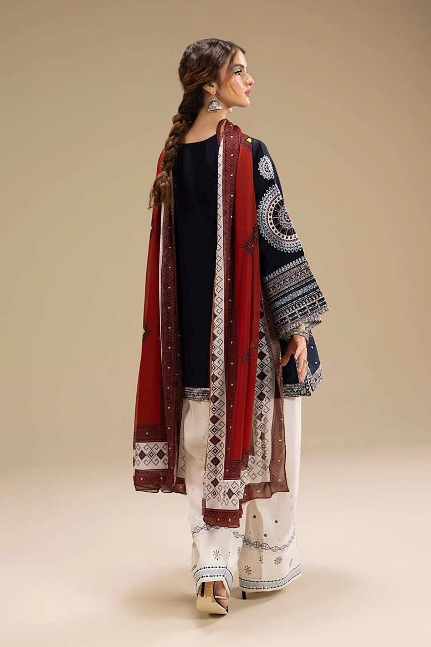 LF-RR610 Unstitched Fully Embroidered Lawn Suit With Digital Printed Monar Dupatta