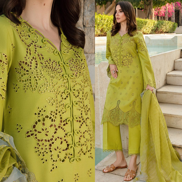 LF-RR2780 Lawn Unstitched Chikenkari 3pc Suit With Cotton Net Embroidered Dupatta