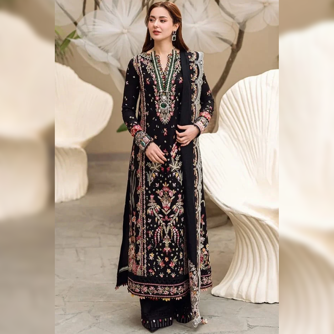 LF-QL2655 Unstitched Heavy Embroidered Lawn Suit With Bamber Chiffon Embroidered Dupatta