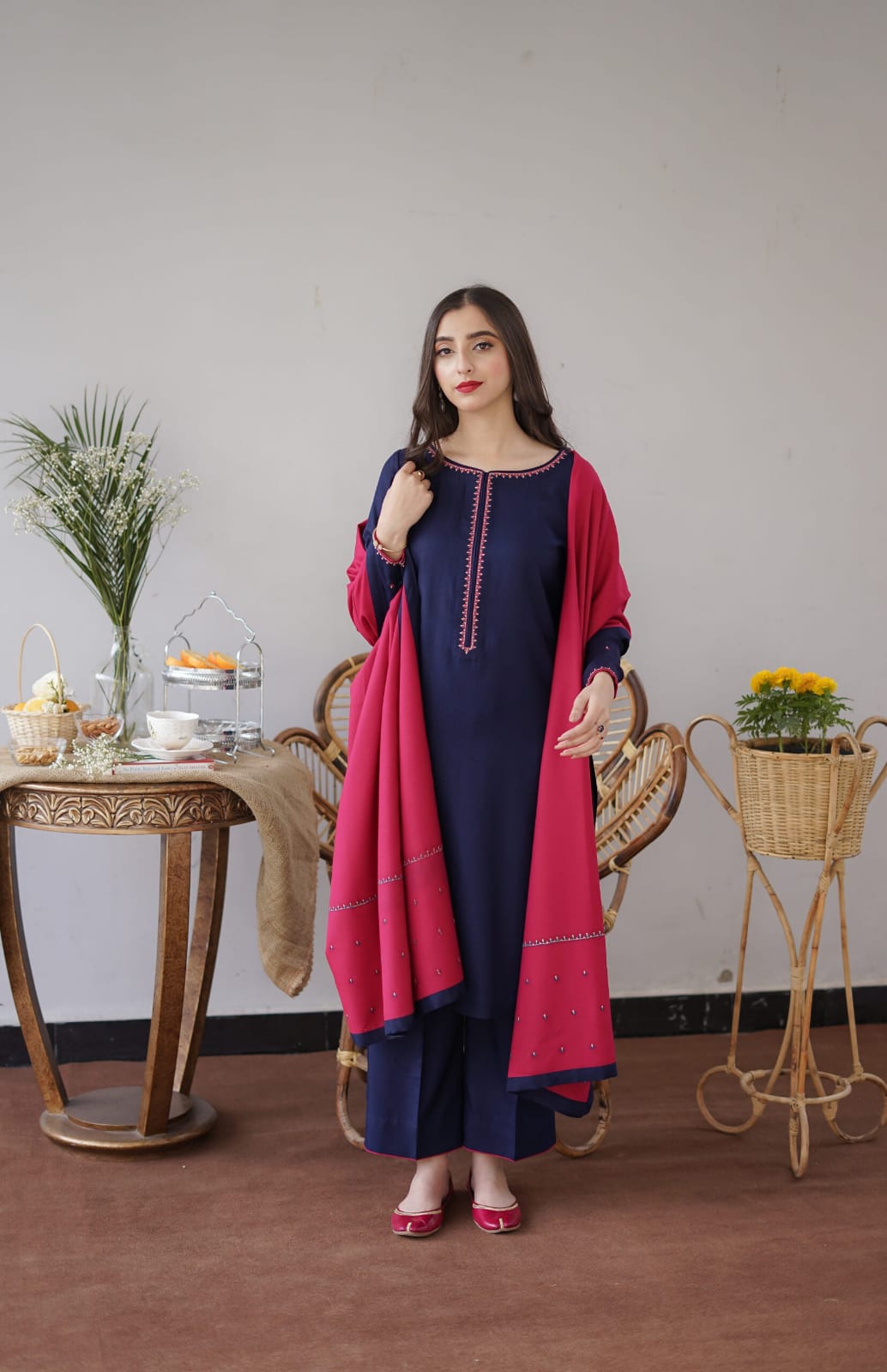 SR-1146 Unstitched Fully Embroided Dhanak Suit With Dhanak Dupatta