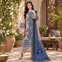 LF-MB3050 Unstitched Fully Embroidered Dhanak Suit With Digital Printed Wool Shawl