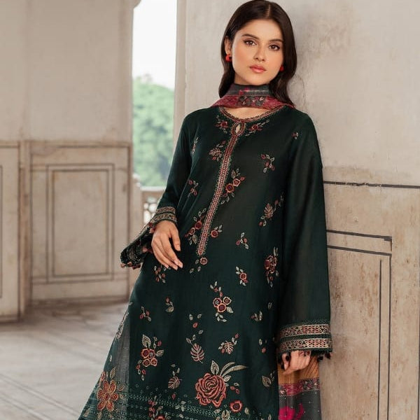 SR-JZ580 Dhanak Embroidered Suit With Digital Printed Woolen Shawl