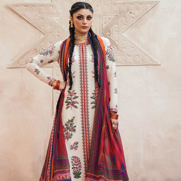 SR-575 Linen Stuff 3 piece Fully Embroidered With Digital Printed Silk Dupatta & Extra Patches