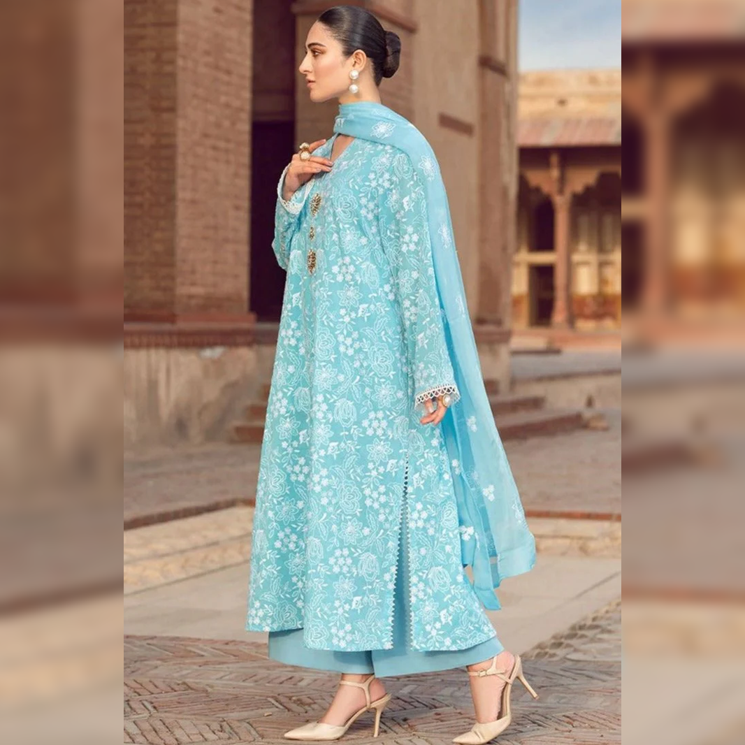 LF-BR08 Lawn 3Pc Embroidered Suit with Bamber Chiffon Embroidered Dupatta