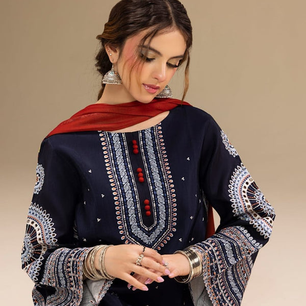 SR-RR610 Unstitched Heavy Embroidered Dhanak Suit With Digital Printed Monar Dupatta