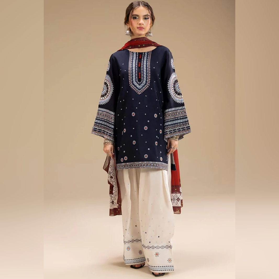 LF-RR610 Unstitched Fully Embroidered Lawn Suit With Digital Printed Monar Dupatta
