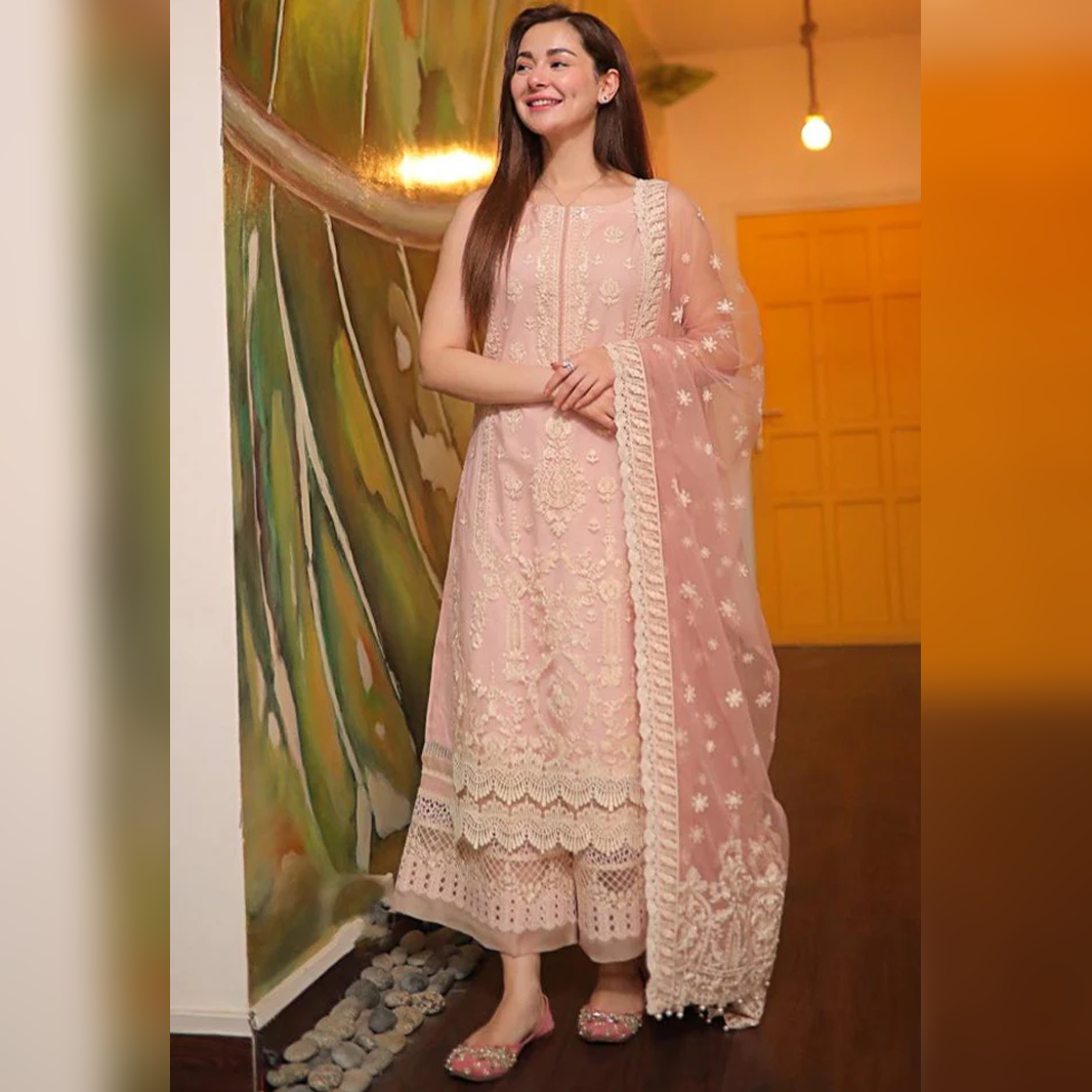 LF-LM54 3Pc Unstitched Embroidered Lawn Suit With Organza Embroidered Dupatta