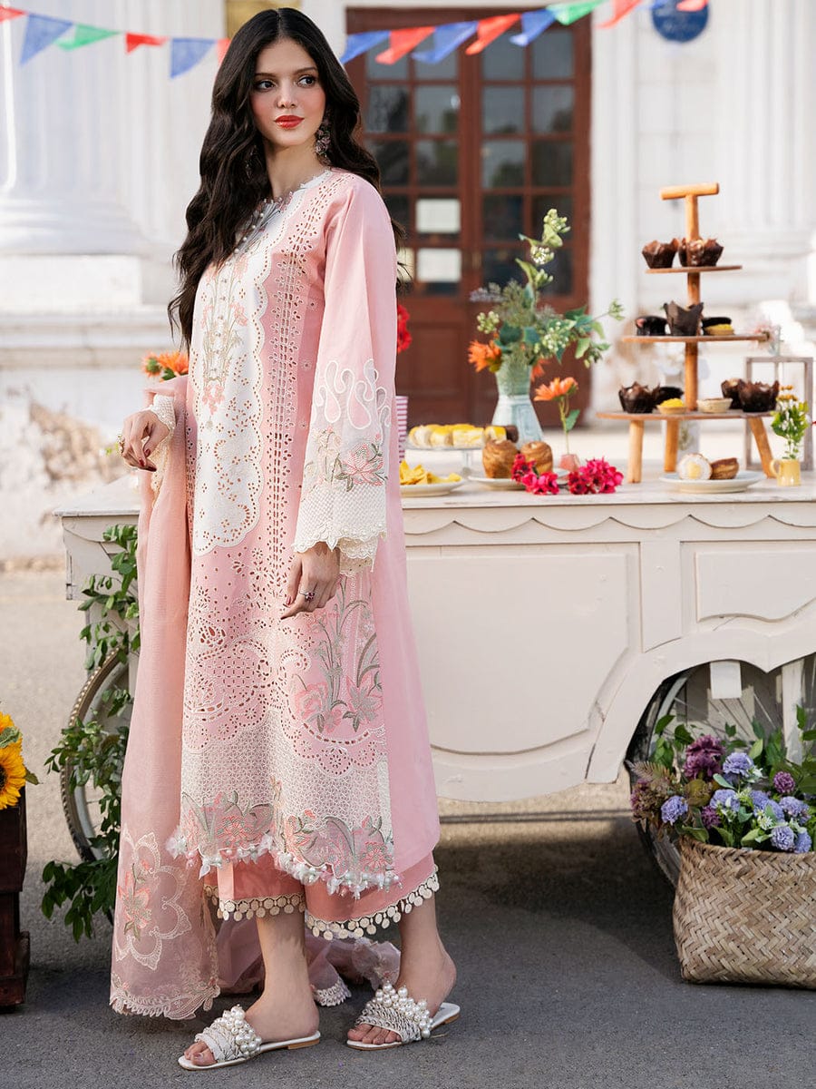 SR-2585 Lawn Unstitched Embroidered 3pc Suit With Organza Embroidered Dupatta