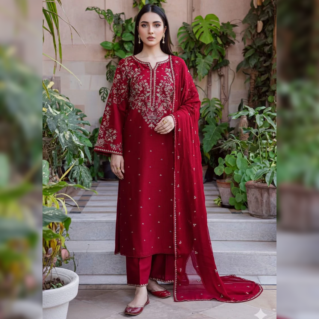 LF-BT2700 Unstitched Fully Embroidered Lawn Suit With Embroidered Bamber Chiffon Dupatta