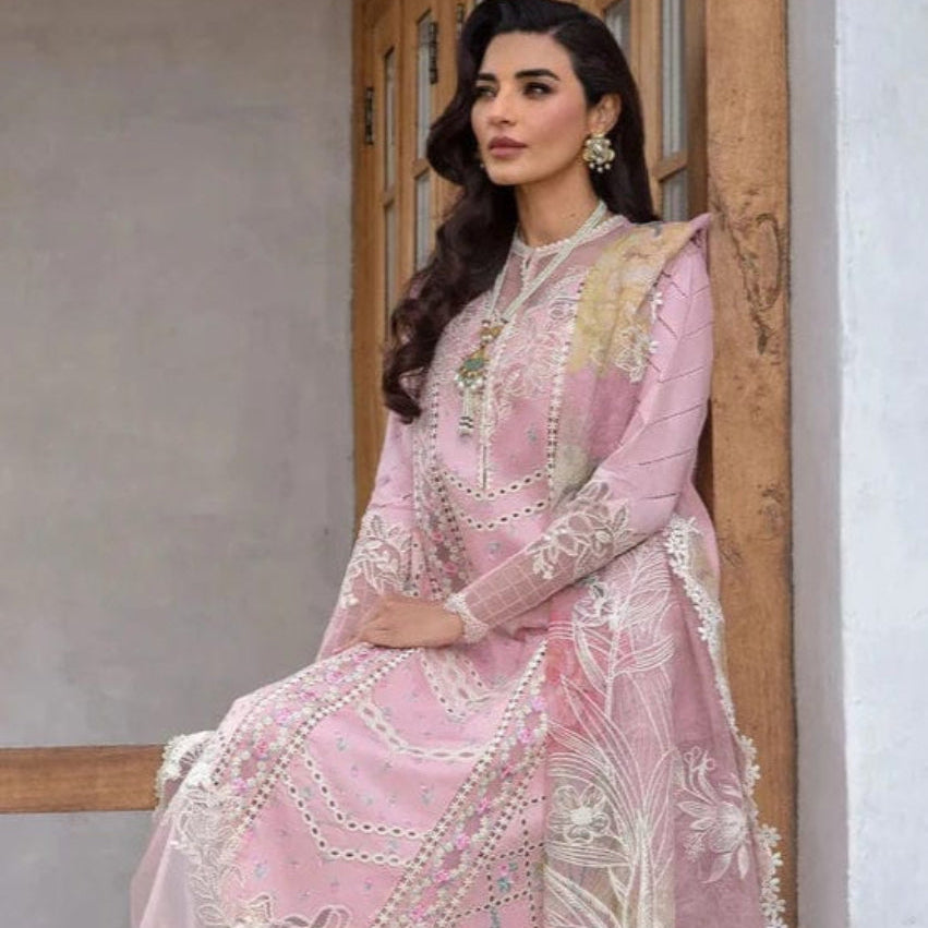 SR-CM2600 Lawn Unstitched 3pc Embroidered Suit With Embroidered Poly Lawn Dupatta