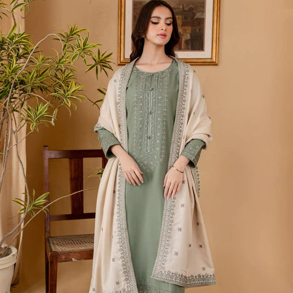 SR-RP600 Unstitched Heavy Embroidered Dhanak Suit With Embroidered Dhanak Shawl