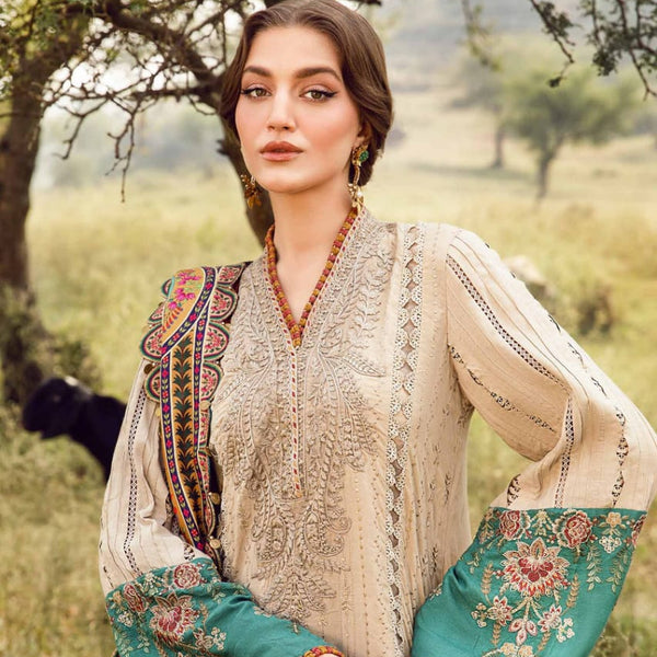 SR-MB2580 Lawn Unstitched Embroidered 3pc Suit With Poly Lawn Printed Dupatta