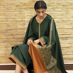 SR-1075 3Pc Unstitched Dhanak Suit with Printed Woolen Shawl