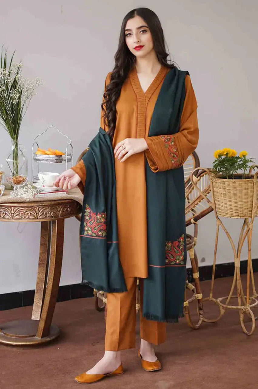 SR-GA1120 Unstitched Heavy Embroidered Dhanak Suit Embroidered Dhanak Shawl