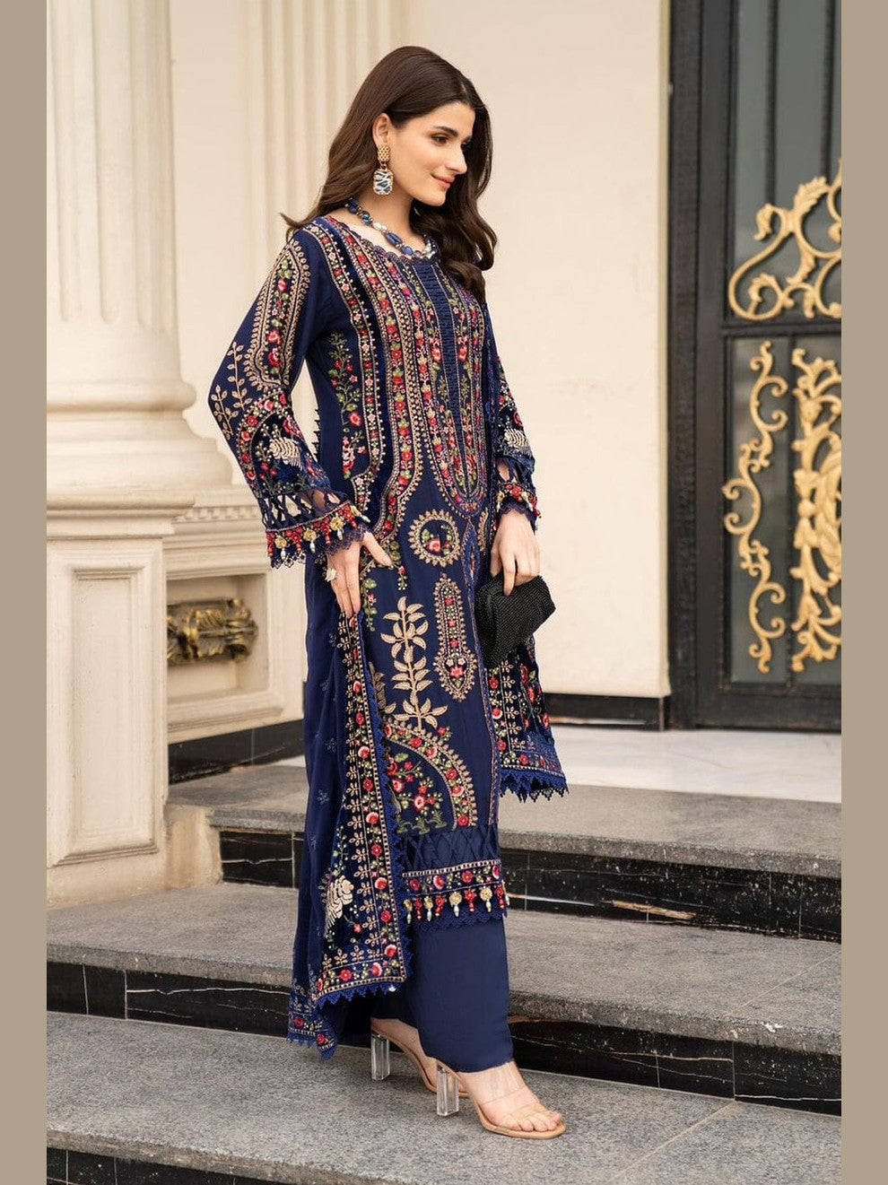 SR-MB965 Unstitched Embroidered Dhanak Wool Suit With Embroidered Dhanak Shawl