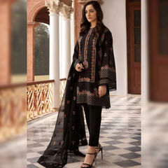 LF-465 Lawn Unstitched Embroidered 3pc Suit With Bamber Chiffon Embroidered Dupatta