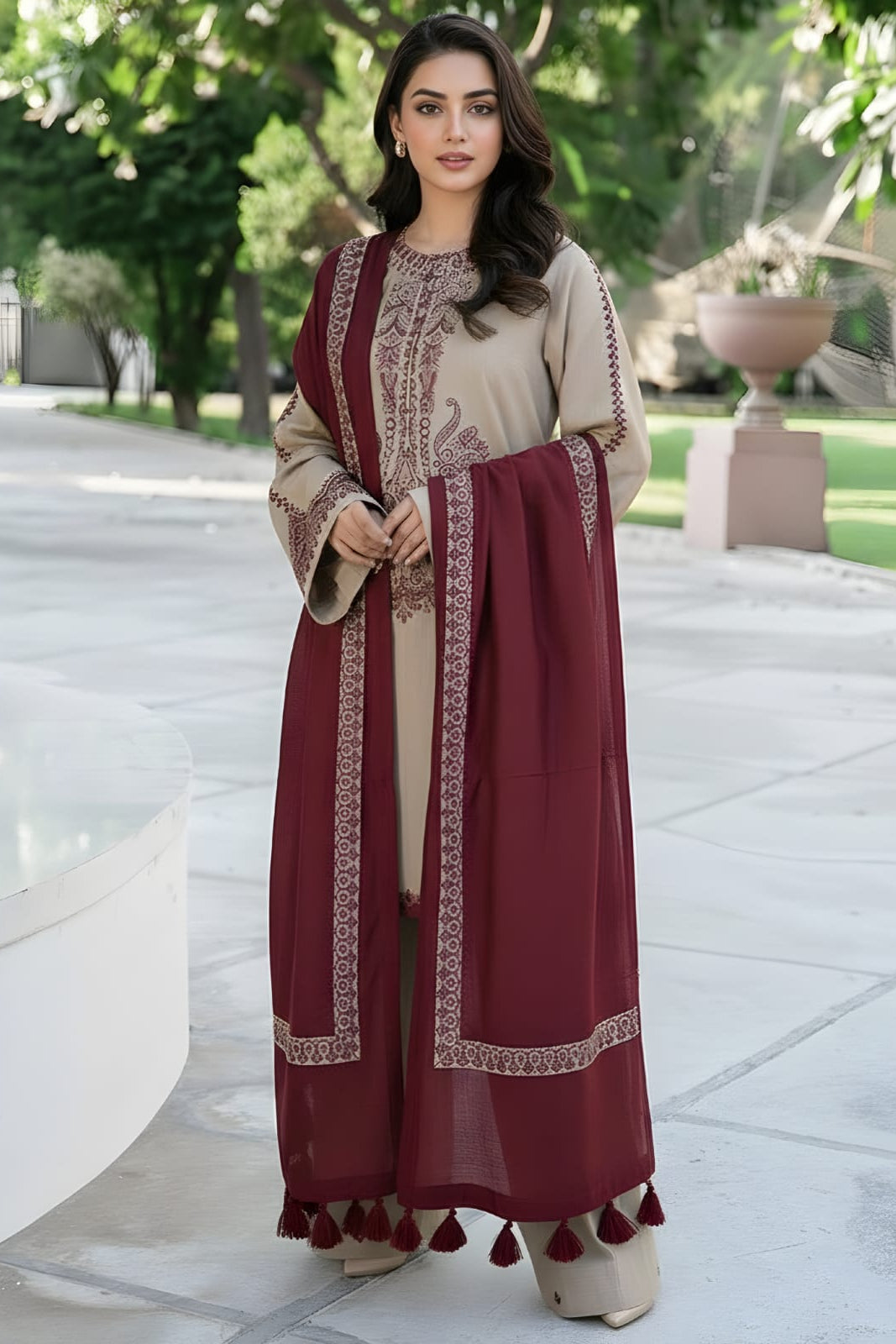 LF-KD910 Unstitched Embroidered Lawn Suit With Lawn Embroidered Dupatta & Embroidered Trouser
