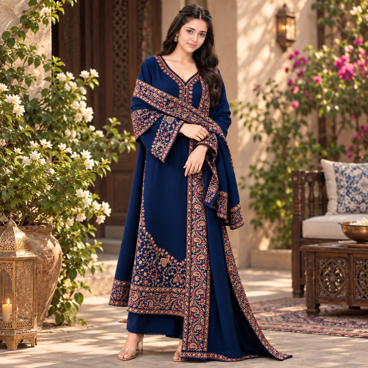 LF-BT2880(A) Unstitched Fully Embroidered Dhanak Suit With Embroidered Dhanak Shawl