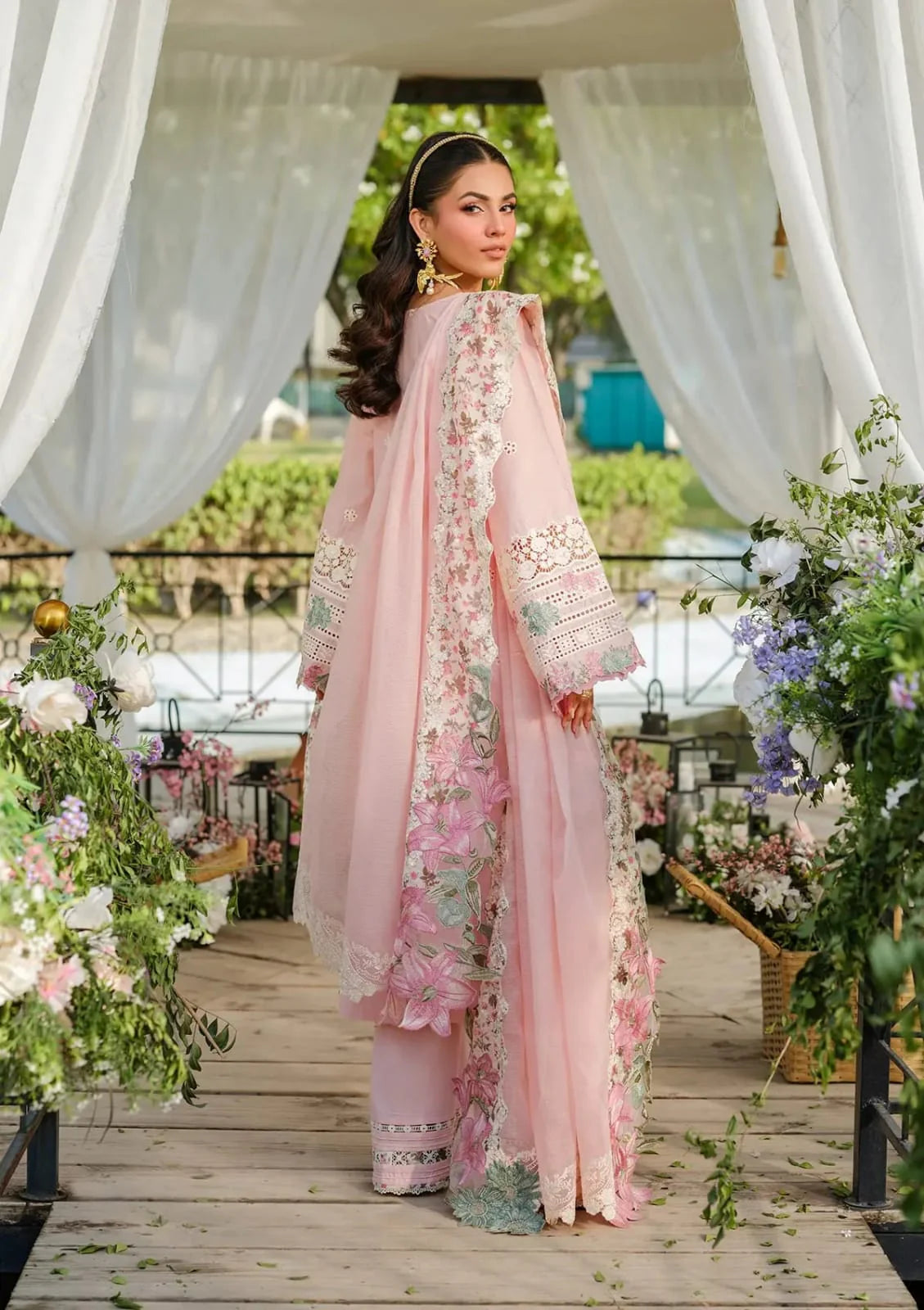 LF-EL2790 Unstitched Fully Embroided Lawn Suit With Cotton Net Embroidered Dupatta