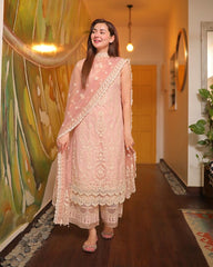 LF-LM54 3Pc Unstitched Embroidered Lawn Suit With Organza Embroidered Dupatta