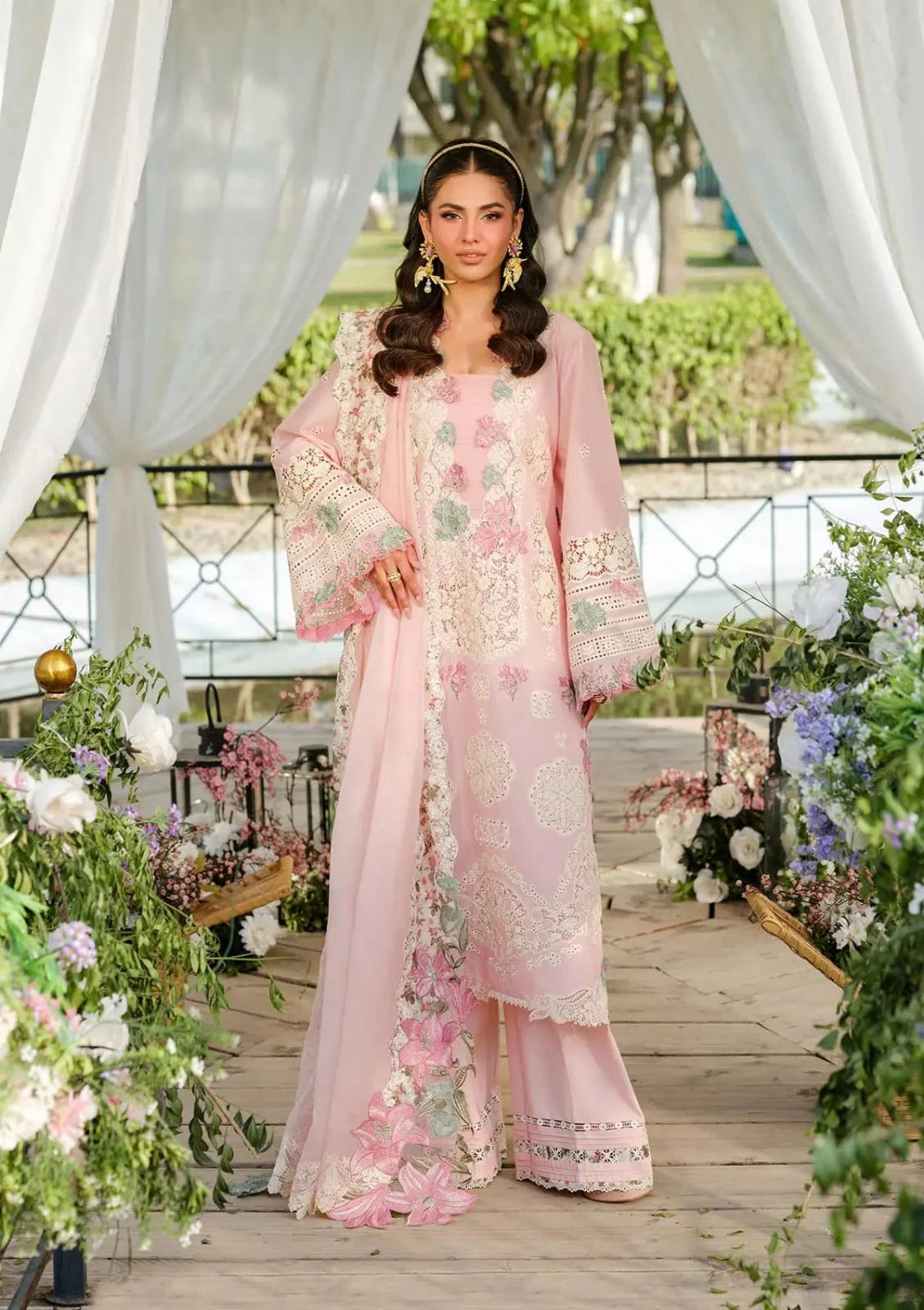 LF-EL2790 Unstitched Fully Embroided Lawn Suit With Cotton Net Embroidered Dupatta
