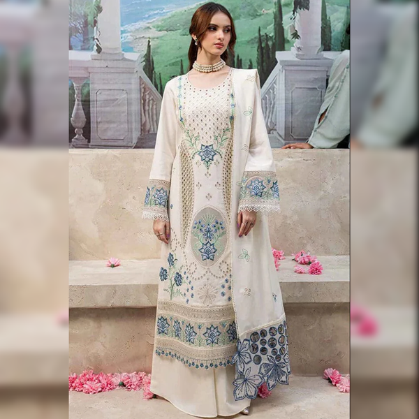 LF-MR2730 Lawn Unstitched Embroidered 3pc Suit With Lawn Embroidered Dupatta