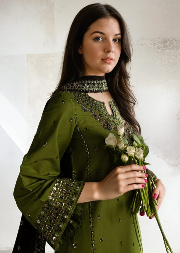 LF-89333 Lawn Embroidered 3pc Suit With Bamber Chiffon Embroidered Dupatta