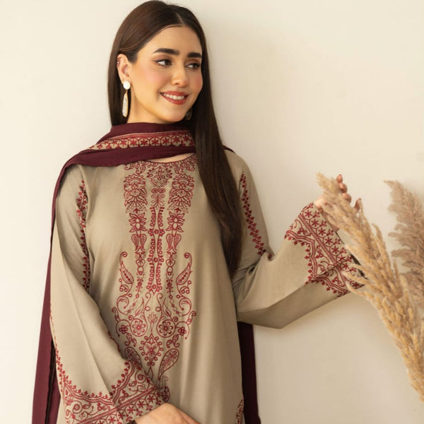 SR-KD910 Unstitched Heavy Embroidered Dhanak Suit With Embroidered Dhanak Shawl
