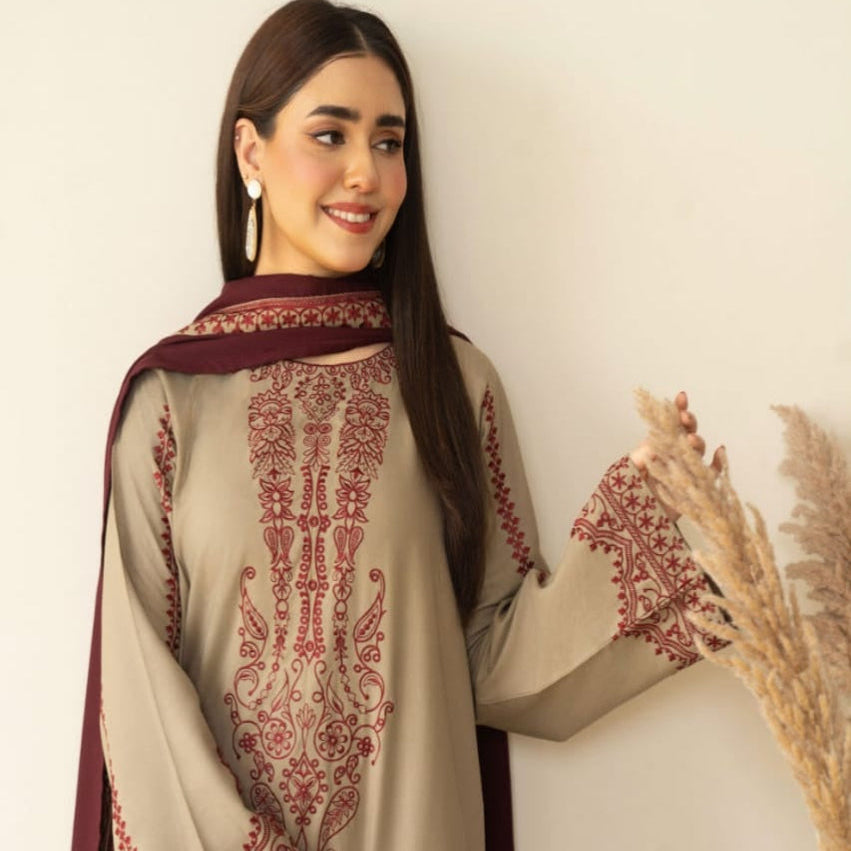 SR-KD910 Unstitched Embroidered Lawn Suit With Lawn Embroidered Dupatta & Embroidered Trouser