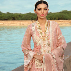 SR-28 Lawn Unstitched Embroidered 3pc Suit With Organza Embridered Dupatta