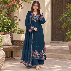 LF-BT4200 Dhanak Unstitched Sequence Embroidered 3pc Suit With Fully Embroidered Dhanak Shawl