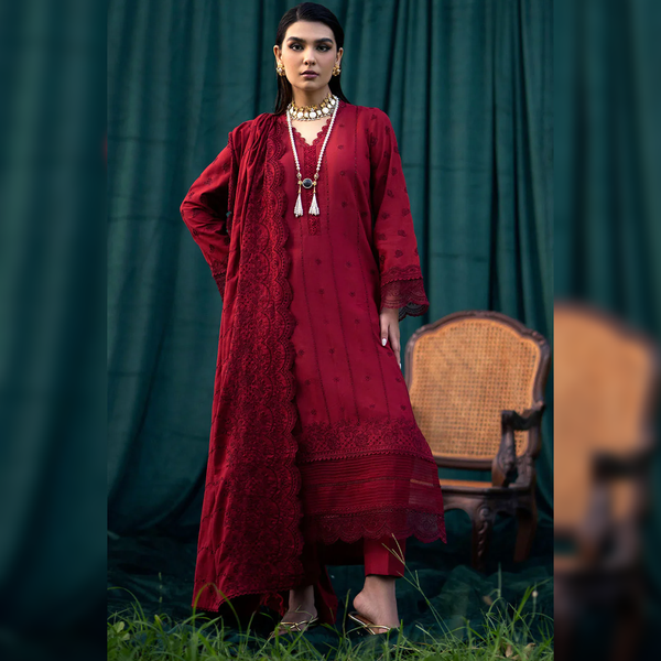 LF-MO24 Chikenkari Embroidered Lawn 3Pc Suit With Lawn Embroidered Dupatta