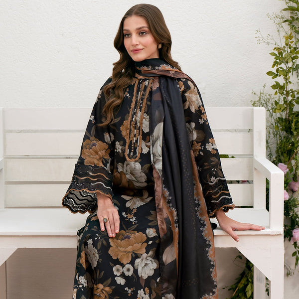 SR-BQ02 Digital Printed Khaddar Suit 3pc with Khaddar Digital Printed Dupatta & Embroidered Patches