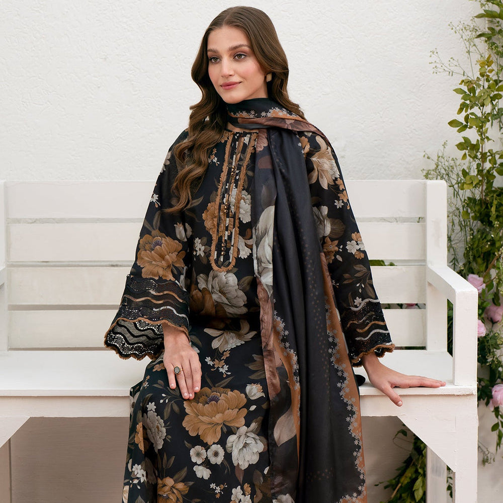 SR-BQ02 Digital Printed Khaddar Suit 3pc with Khaddar Digital Printed Dupatta & Embroidered Patches