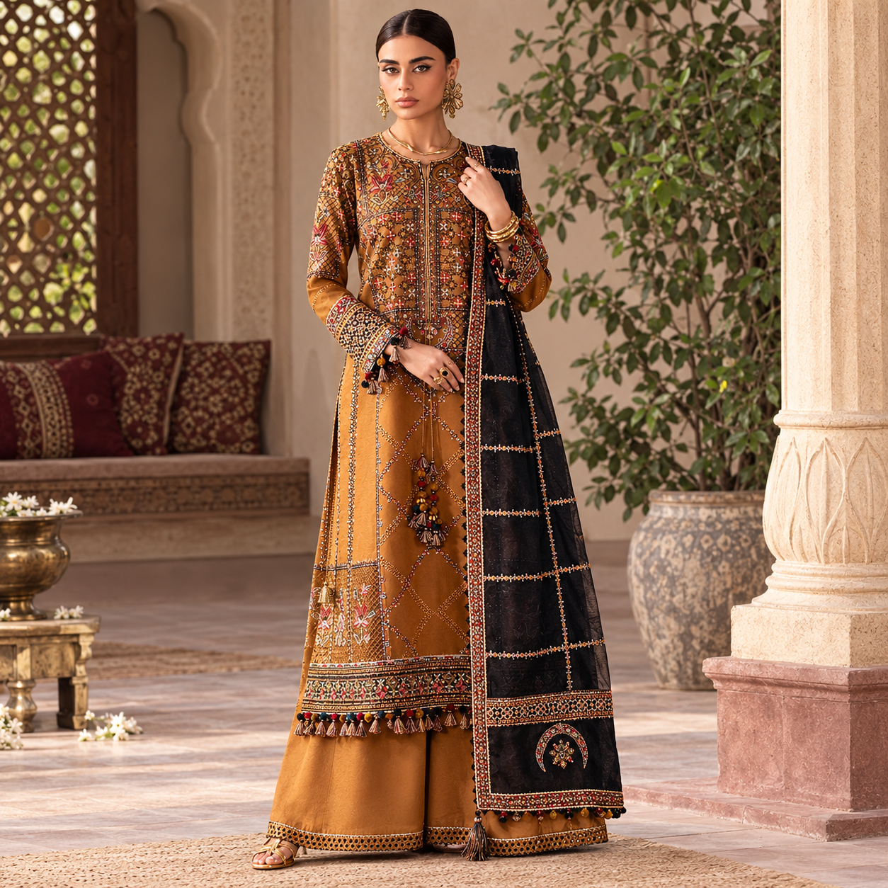 LF-JZ2920 Dhanak Unstitched Fully Embroidered 3pc Suit With Fully Embroided Dhanak Shawl